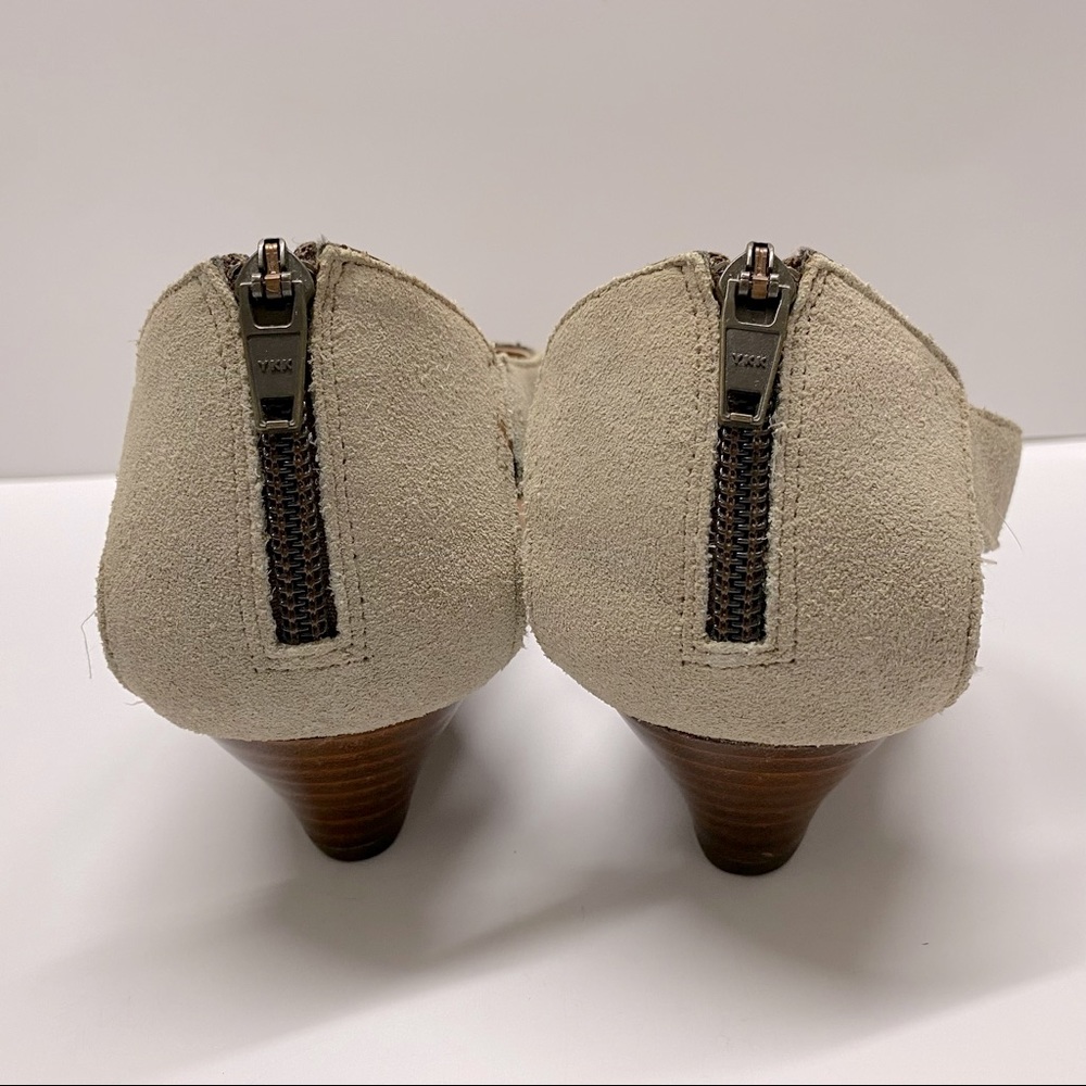 Clarks Artisan Suede Embellished Wedge Sandals Wood Stacked Heel Back Zipper 6.5 - Picture 4 of 6